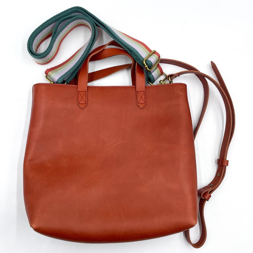 Madewell Small Transport Crossbody Tote Bag Brown Nubuck Leather Rainbow Strap - Picture 2 of 11